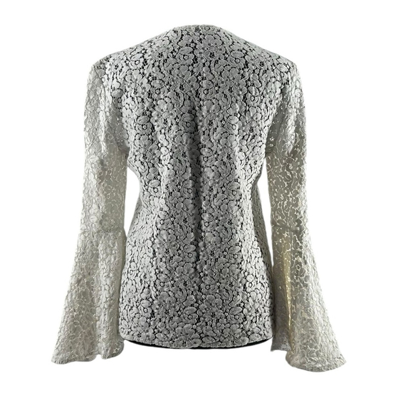 Zara Blouse Cream Floral Lace Boho Bell Sleeve Festival sz xs - Picture 9 of 14